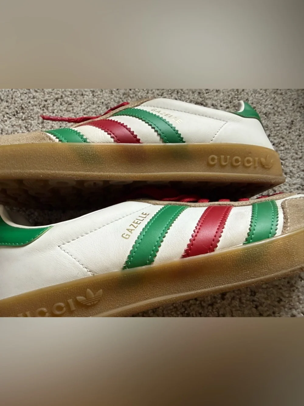 Gucci White Green Red Lace-Up Sneakers